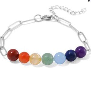 Seven Chakra Multi Gemstone 27.00 ctw Beaded Paper Clip Bracelet
